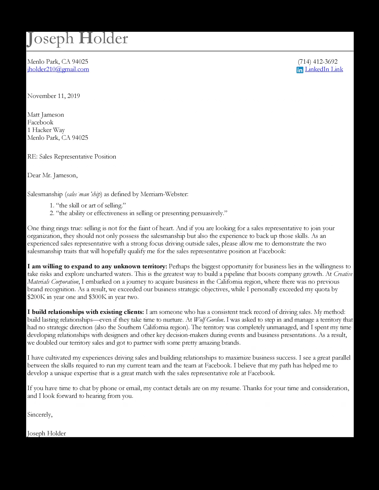 42819 sales cover letter achievements