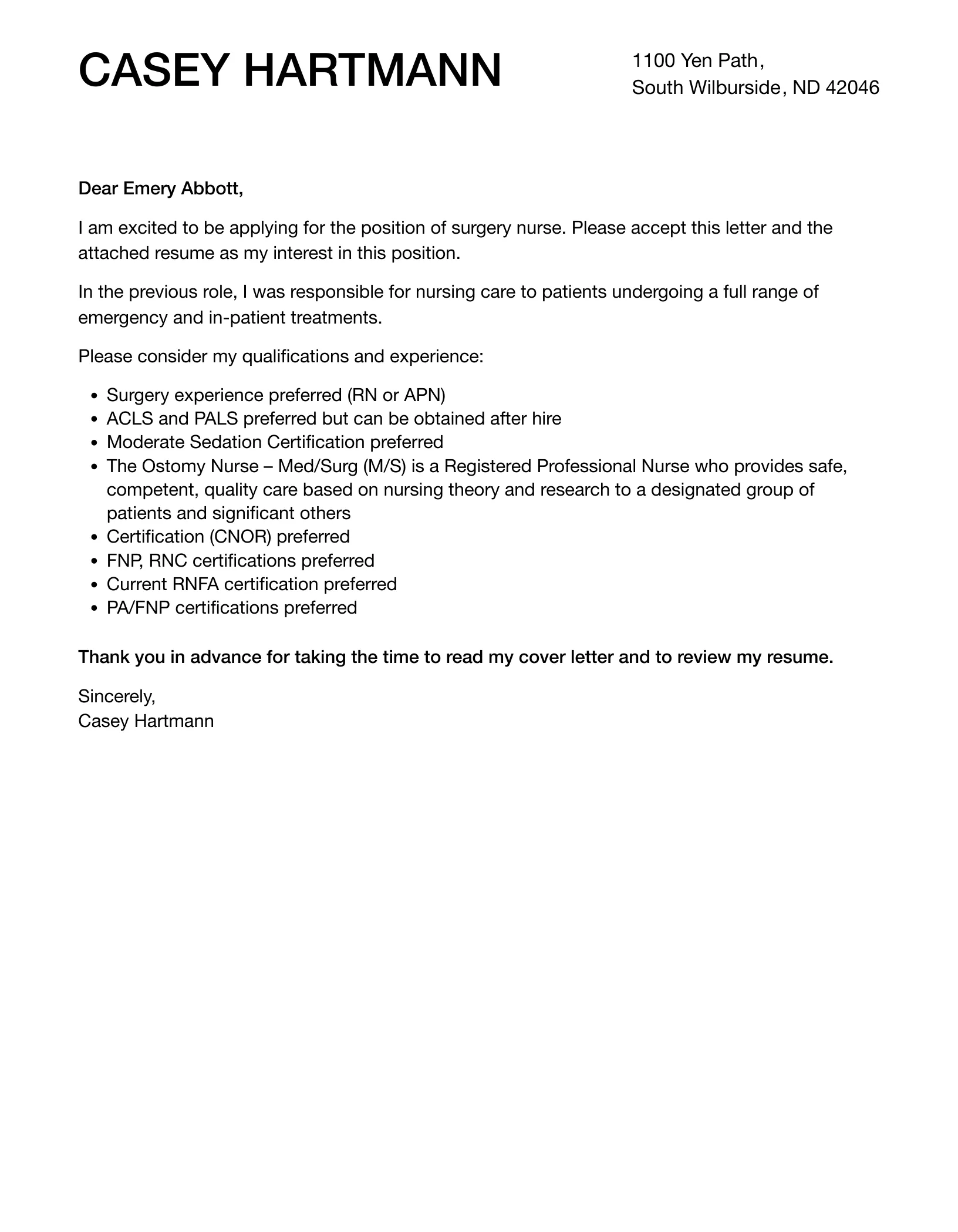 42836 surgery cover letter writing