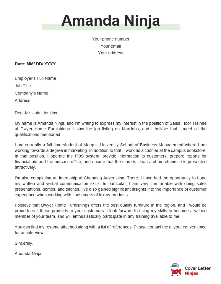 42869 sales associate cover letter example