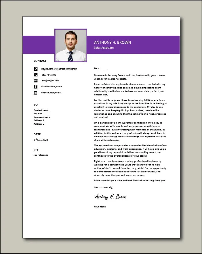 42869 sales associate cover letter tips