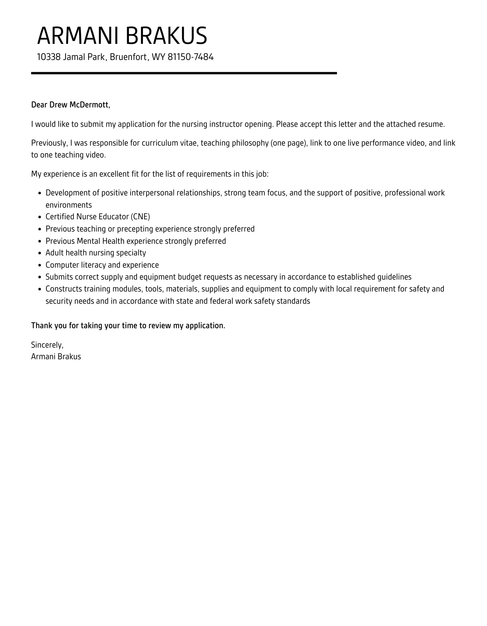 42883 cover letter formatting