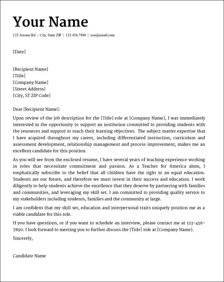 42912 teacher cover letter structure