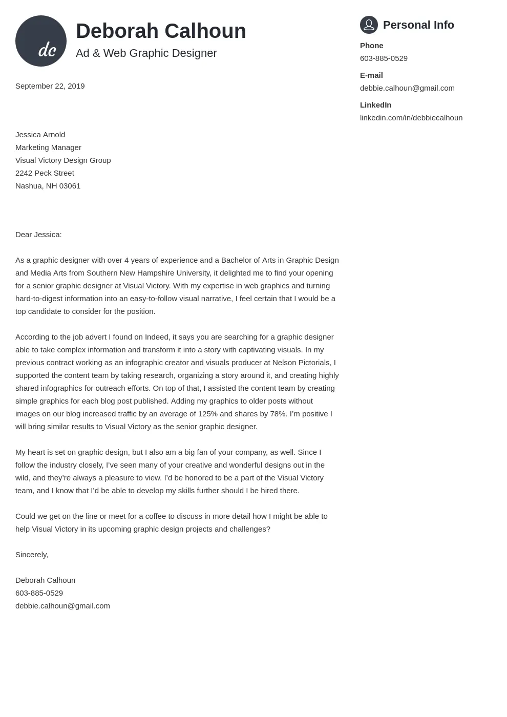 42914 graphic design cover letter formatting