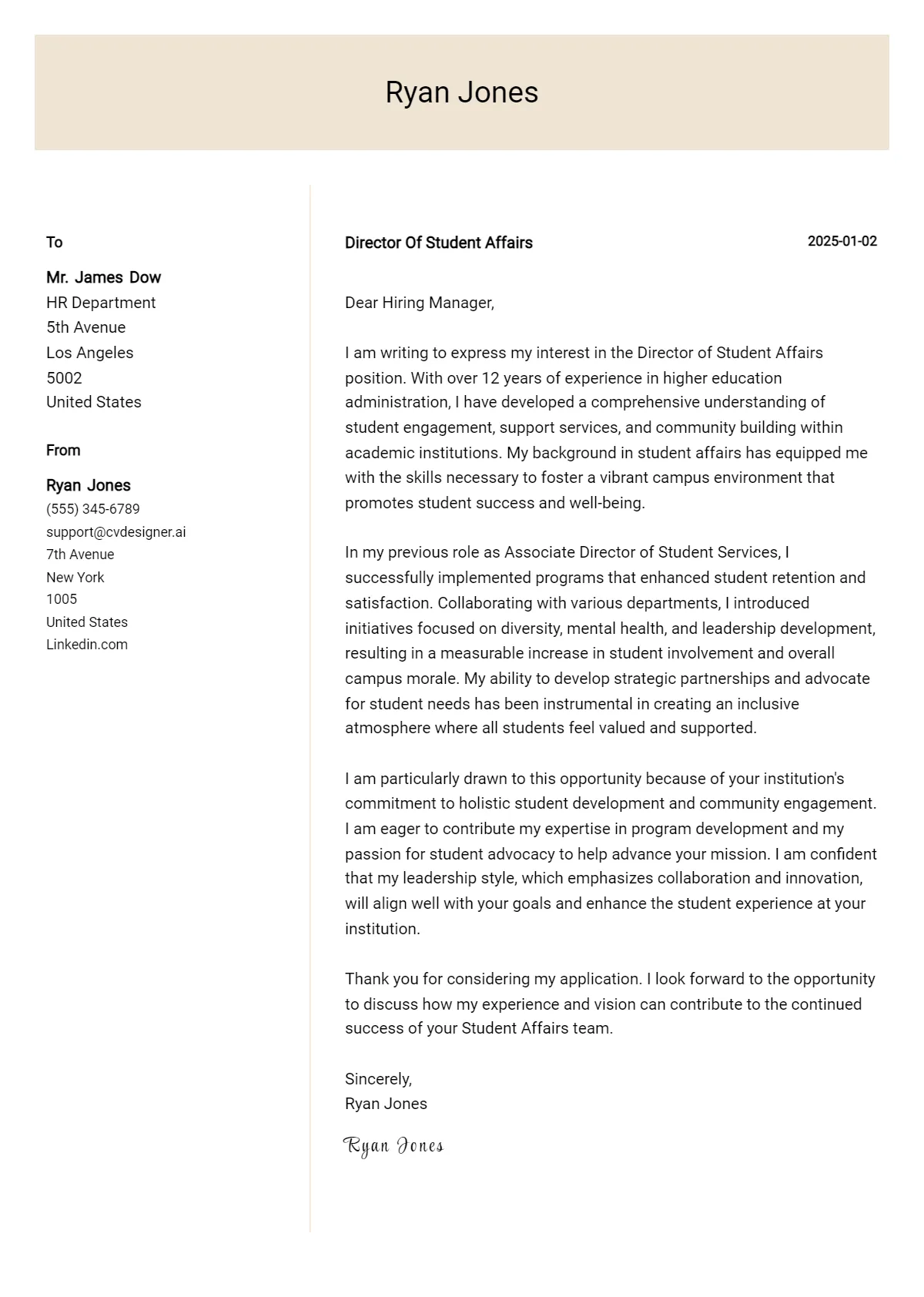42962 student affairs vp cover letter leadership