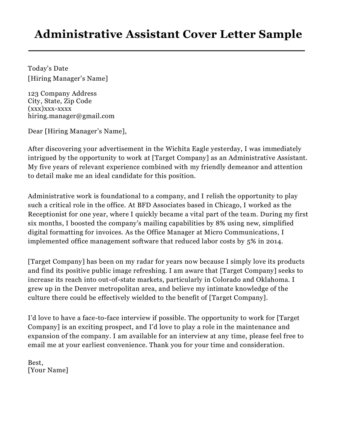 42975 admin assistant cover letter components