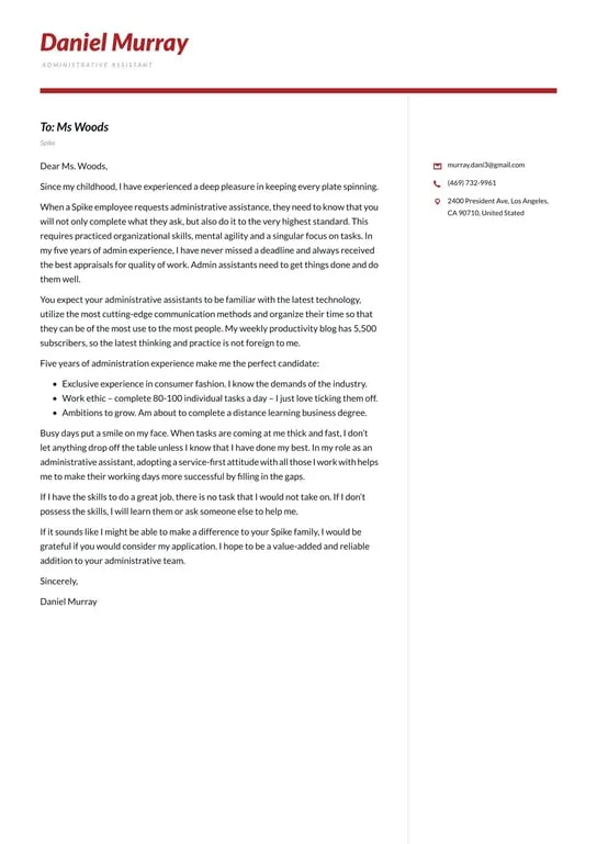 42975 admin assistant cover letter formatting