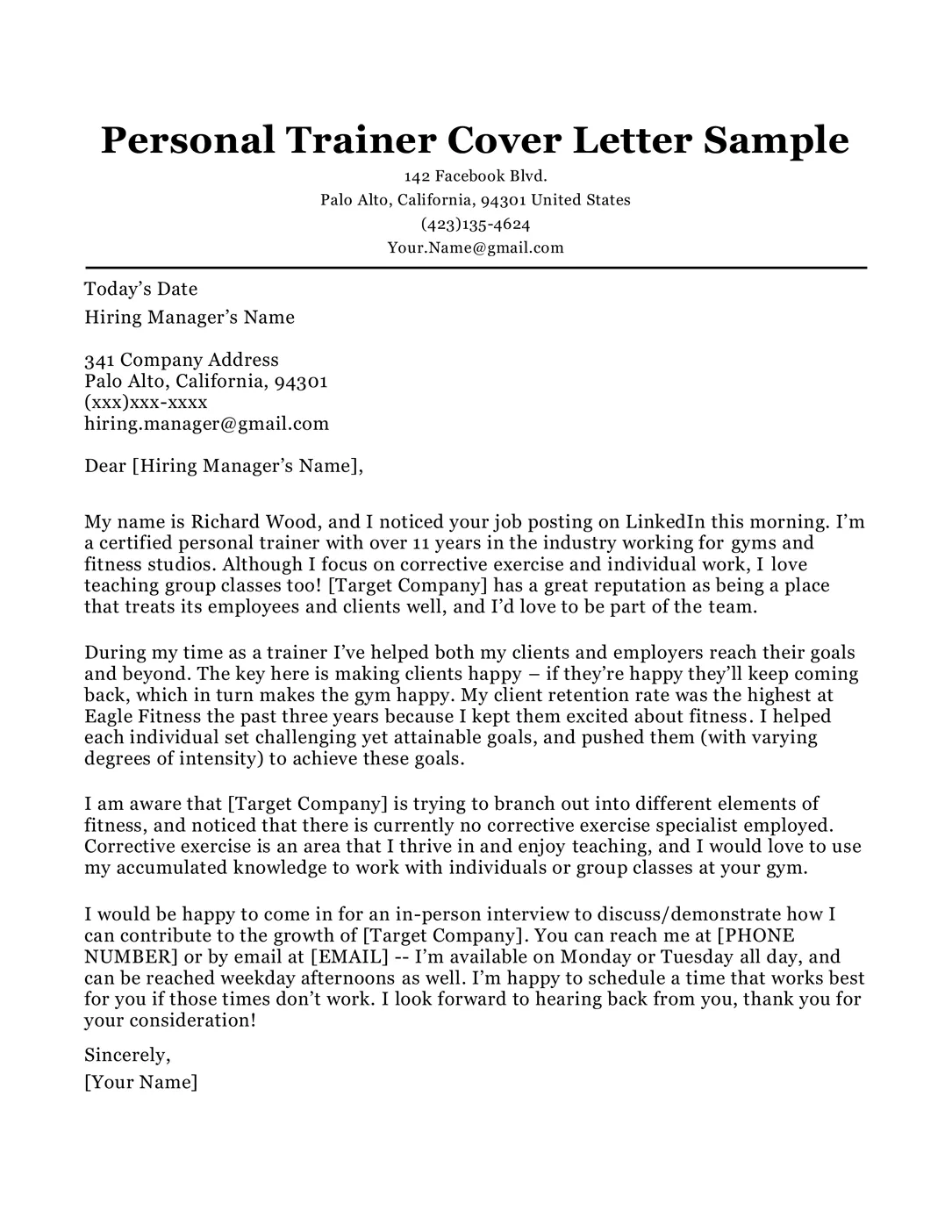 42981 personal trainer cover letter