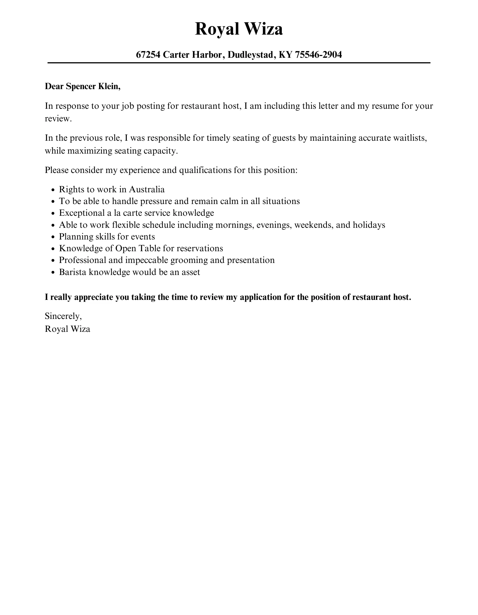 42993 restaurant host communication