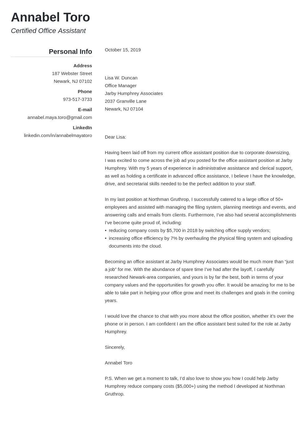 42999 quantify achievements cover letter