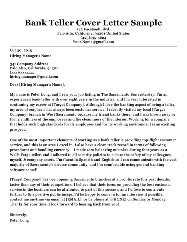 43001 bank manager cover letter