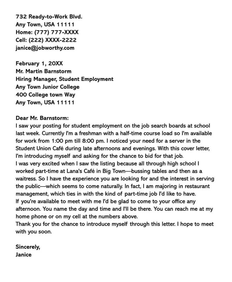 43002 student cover letter