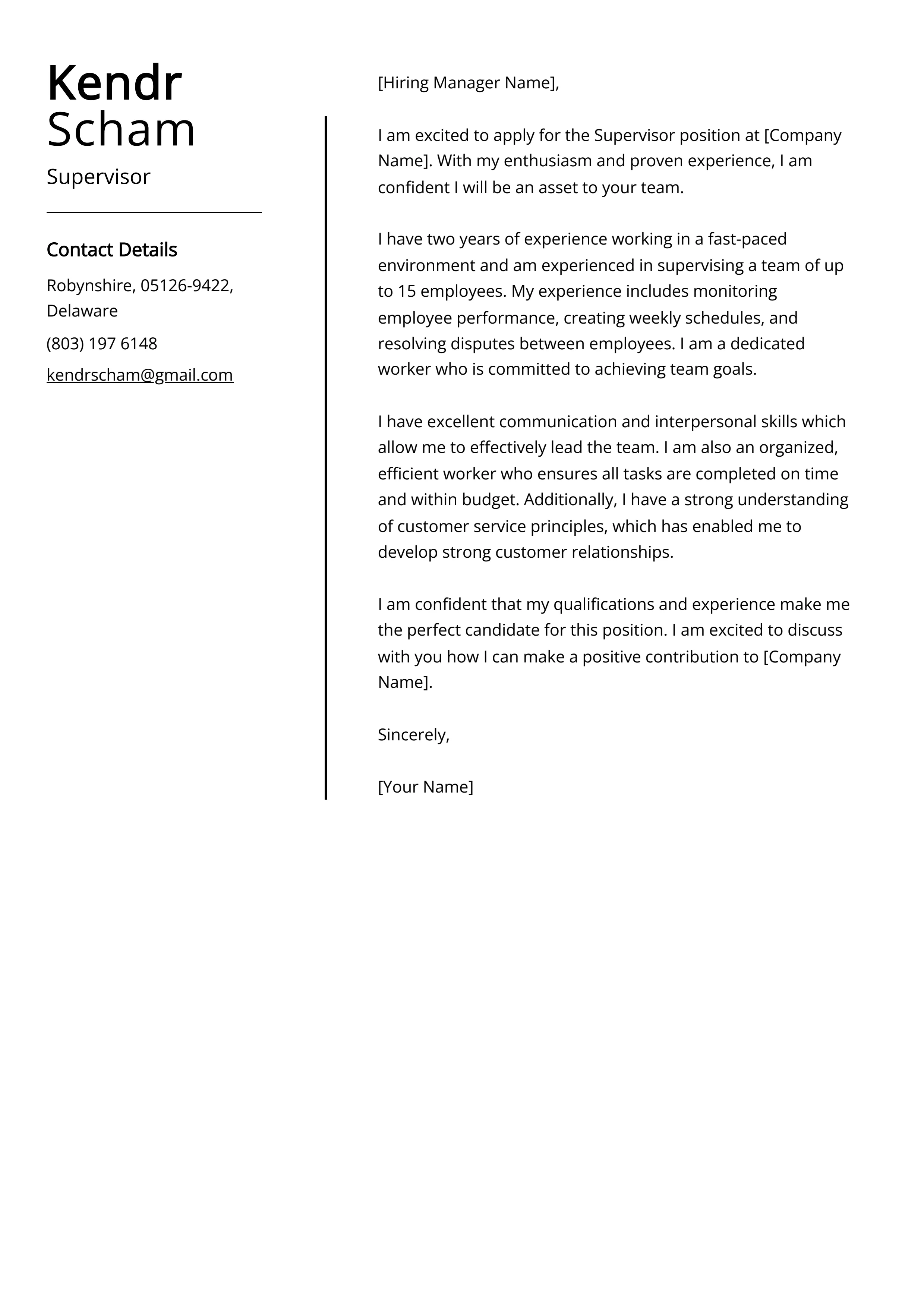 43027 supervisor cover letter skills