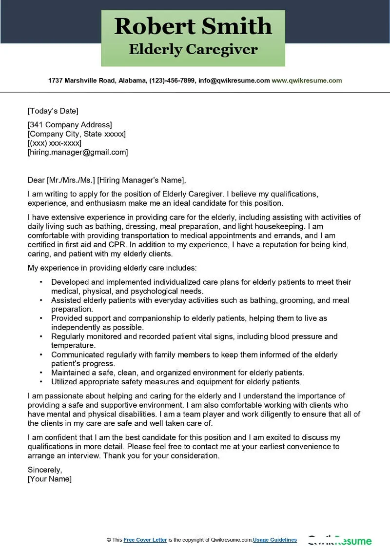 43034 caregiver cover letter structure