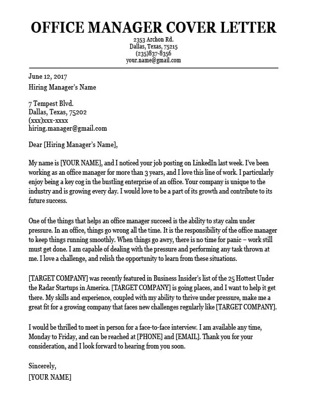 43045 office manager job cover letter header