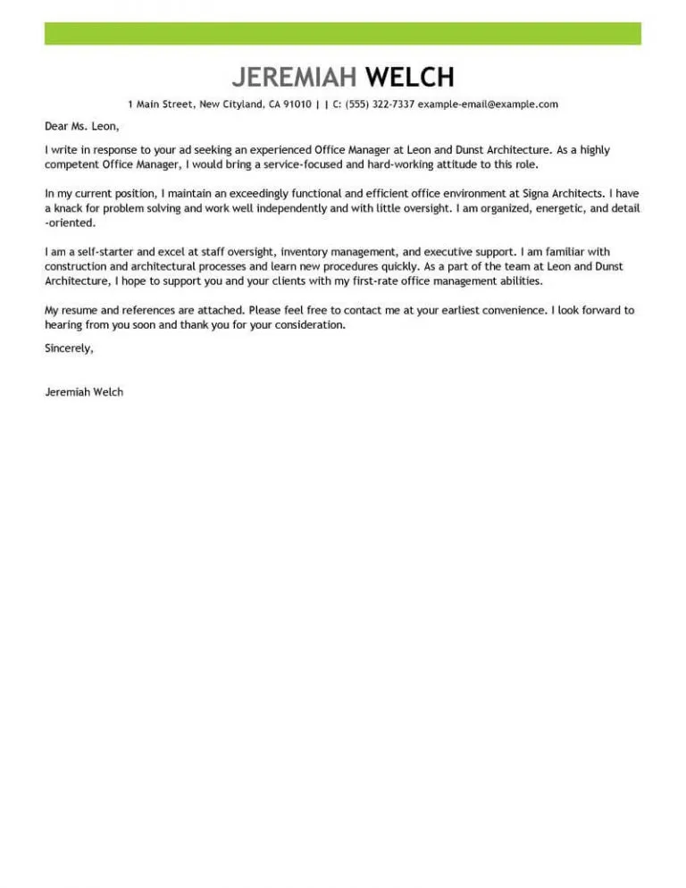 43045 office manager job cover letter tailoring