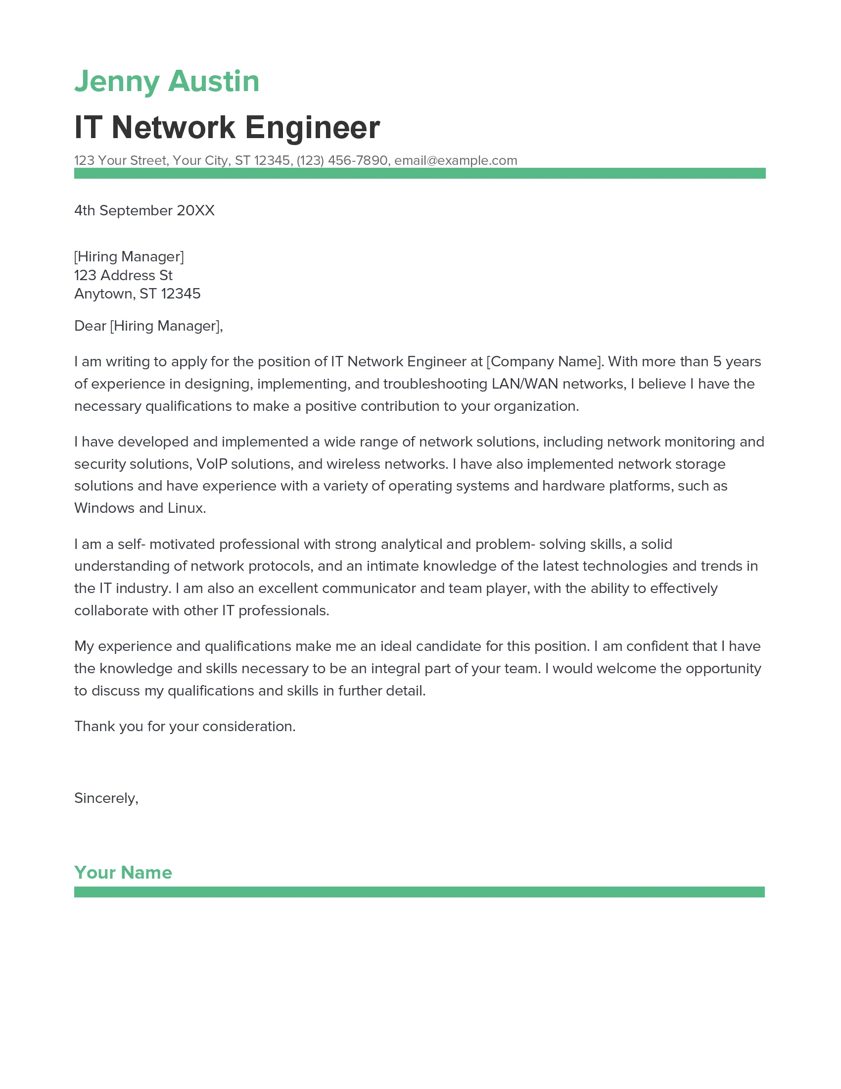 43049 network engineer cover letter formatting