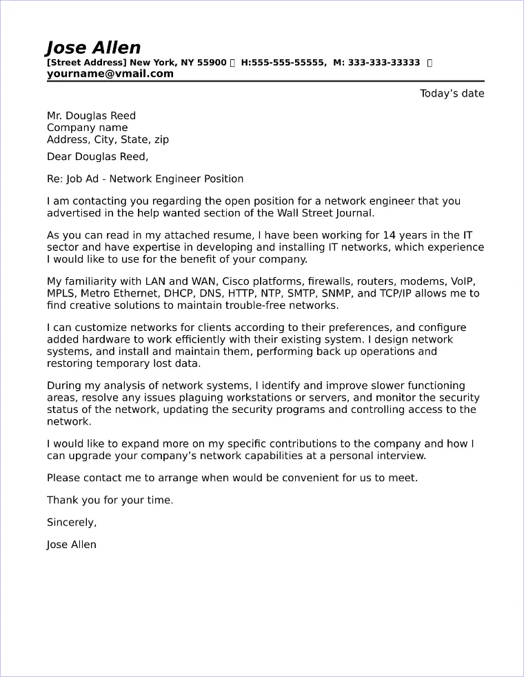 43049 network engineer cover letter header