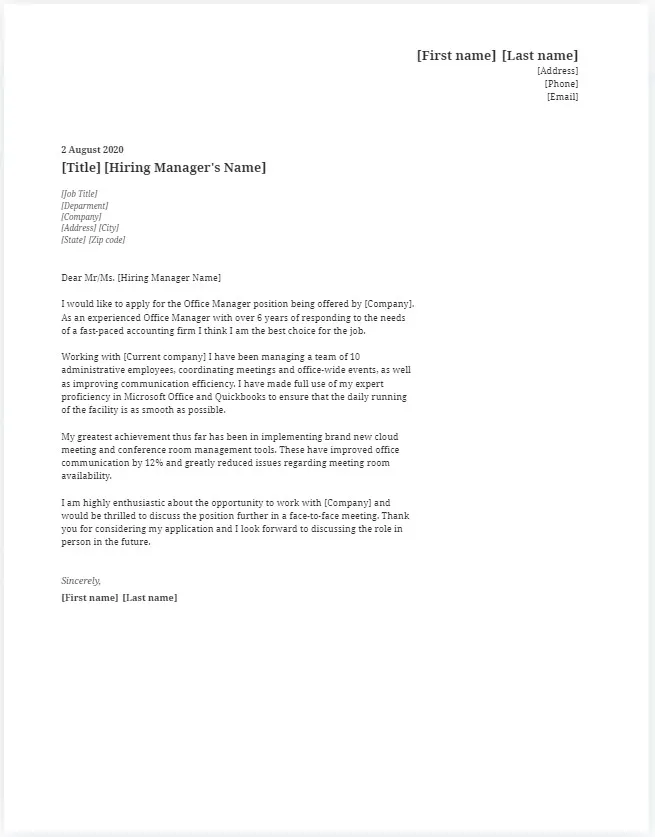 43051 office manager cover letter