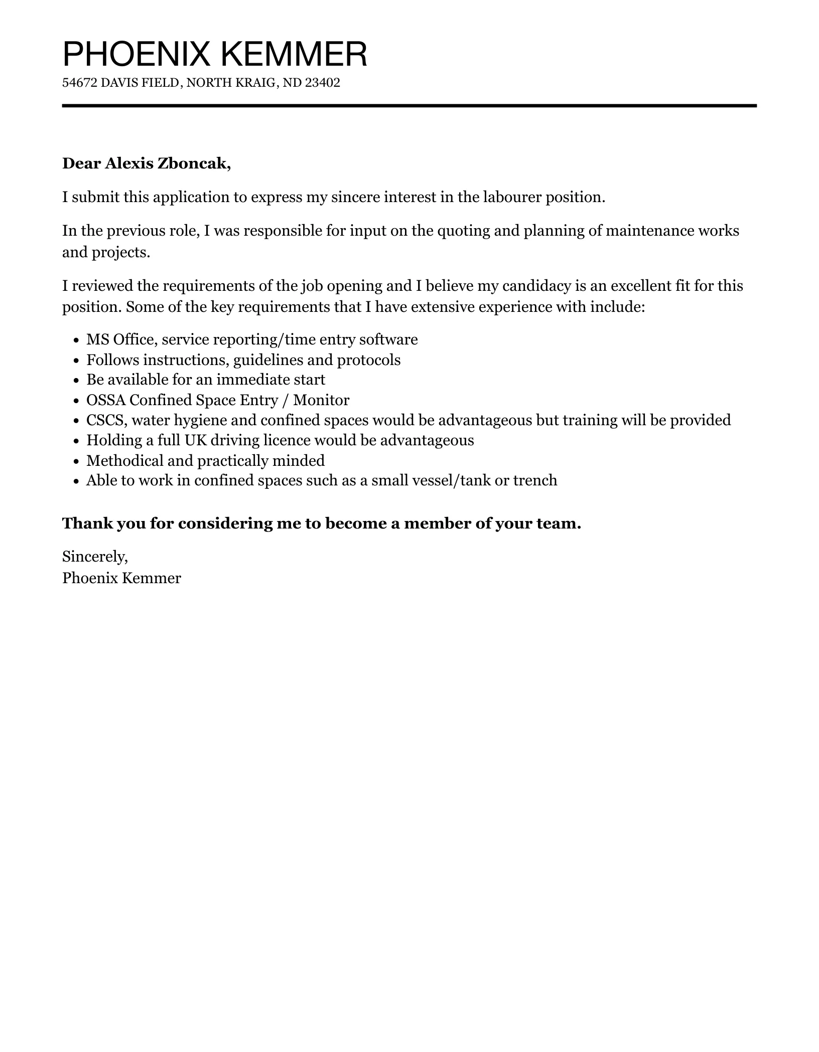 43061 cover letter formatting