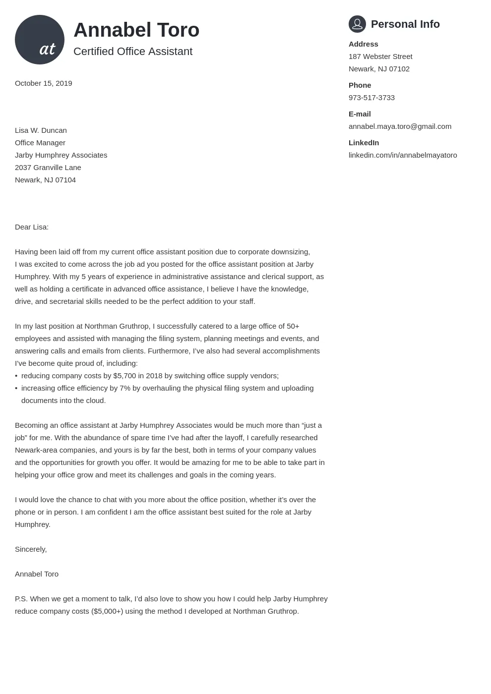 43062 marketing industry cover letter
