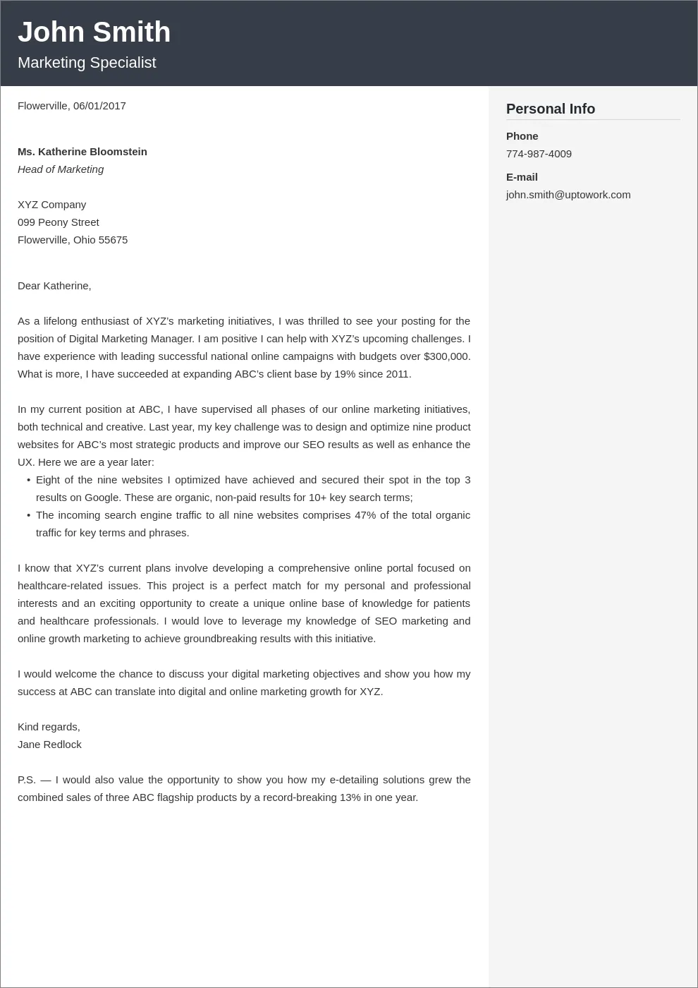 43085 design cover letter achievements