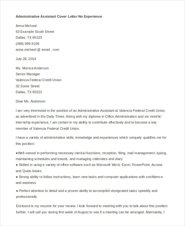 43099 office administrator cover letter header