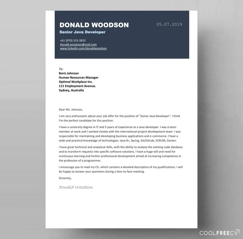 43101 cover letter formatting