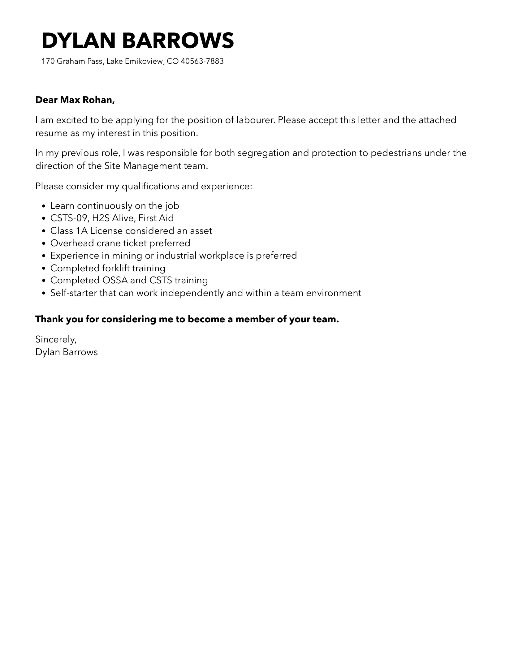 43109 general labourer skills needed