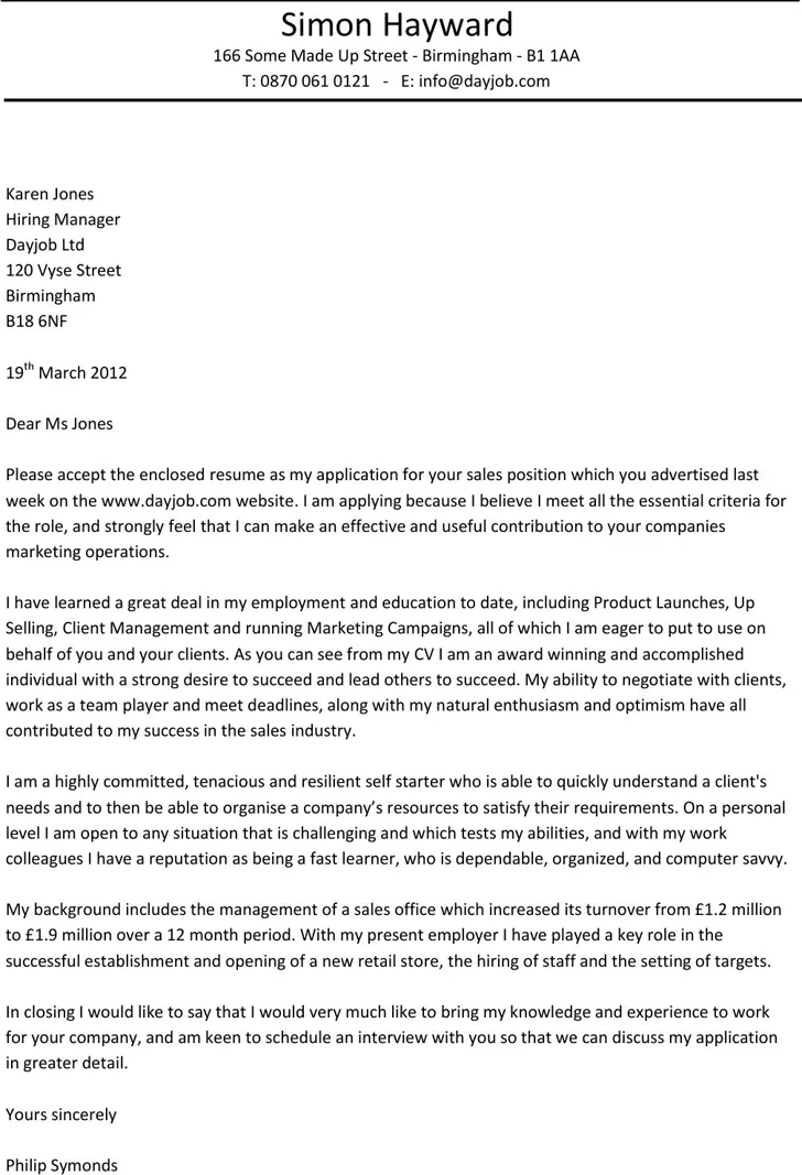 43132 sales cover letter format