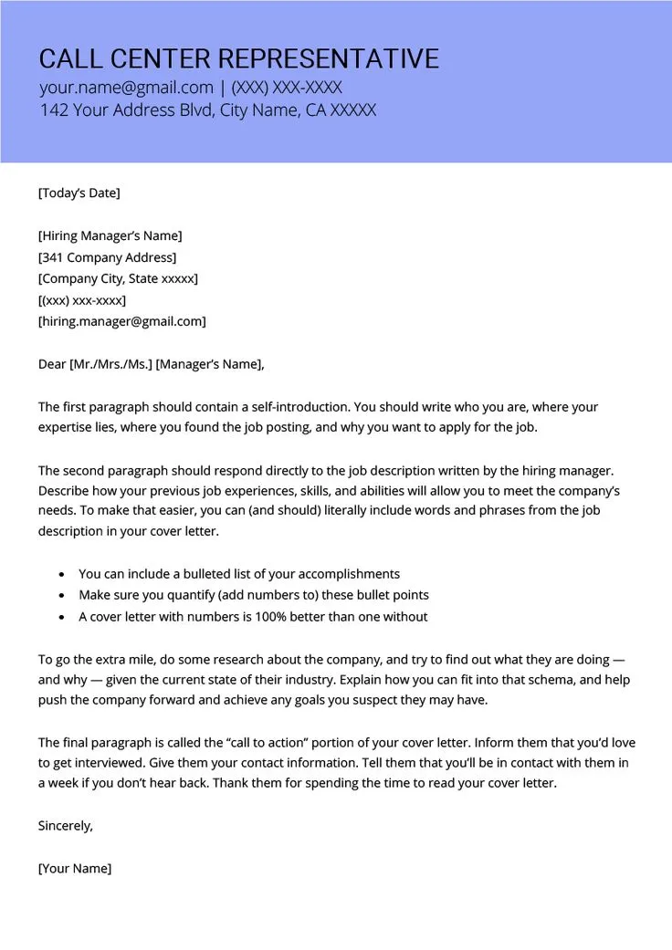 43136 call center cover letter tips