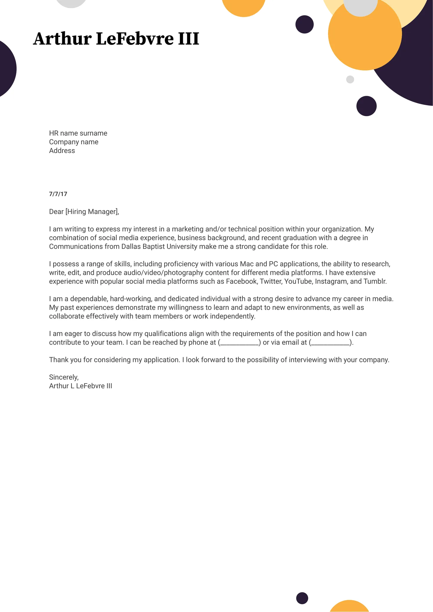 43145 formatting cover letter