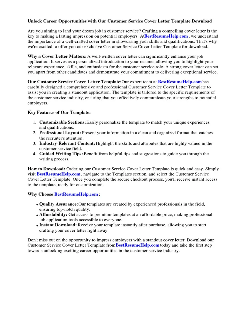 43149 customer service cover letter tips