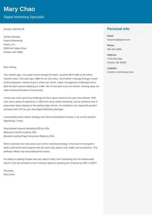 43160 concise cover letter