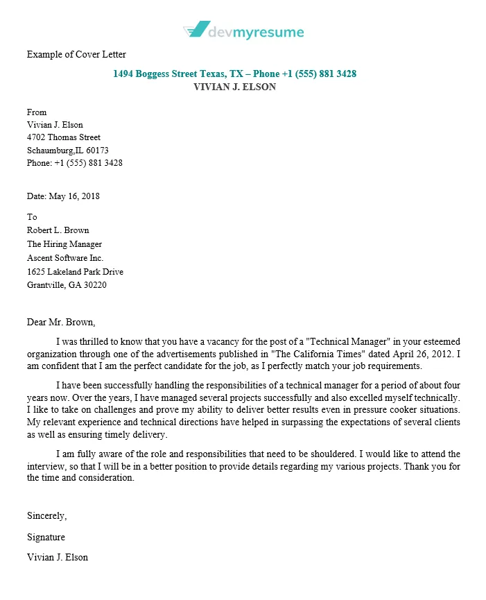 43162 cover letter formatting