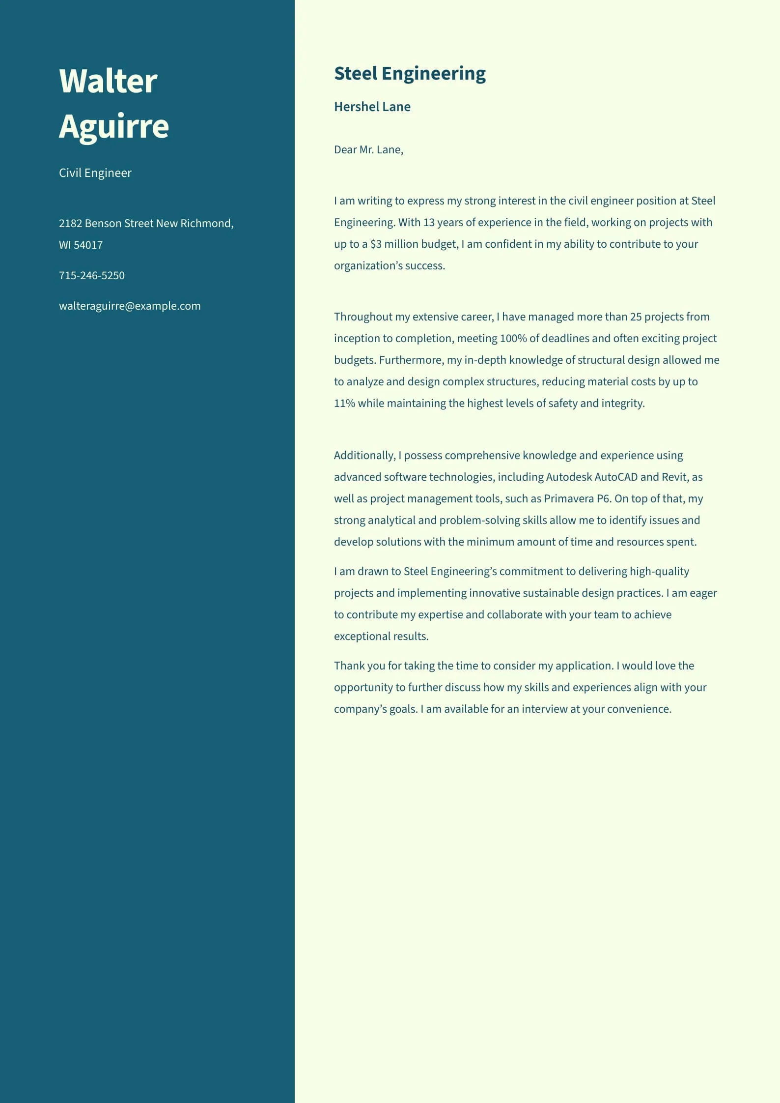 43169 engineer cover letter quantify