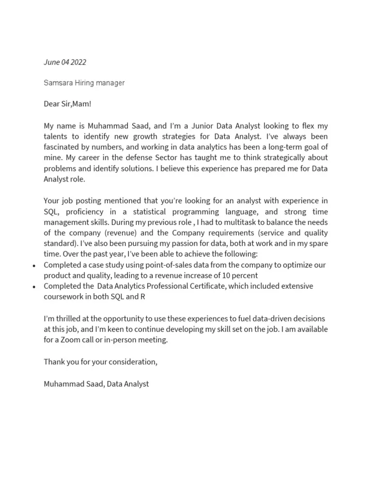 43174 data analyst cover letter guide