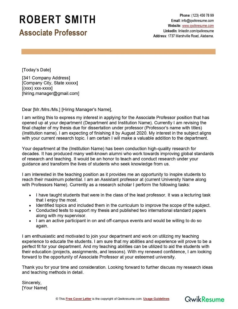 43191 professor cover letter department